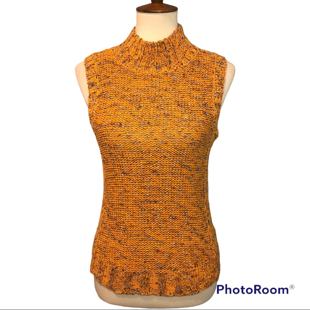 Anthropologie Sunrise Sleeveless Mock Neck Sweater Small Orange Knit Tank